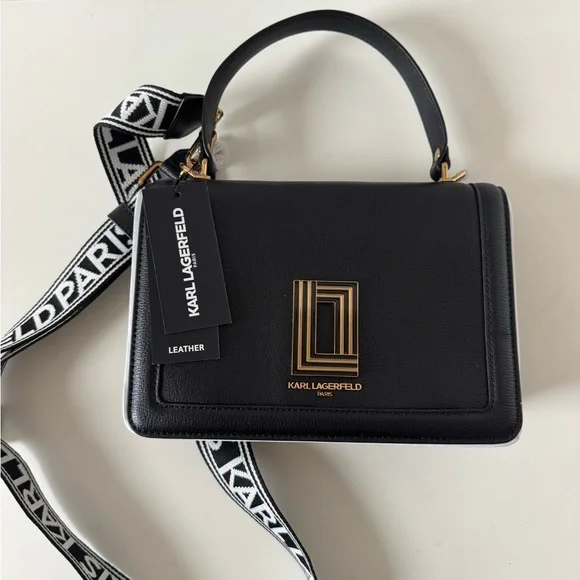 Karl Lagerfeld Black Crossbody Bag with Gold Accents - Picture 4 of 7